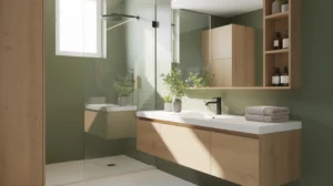 salle de bain kaki bois